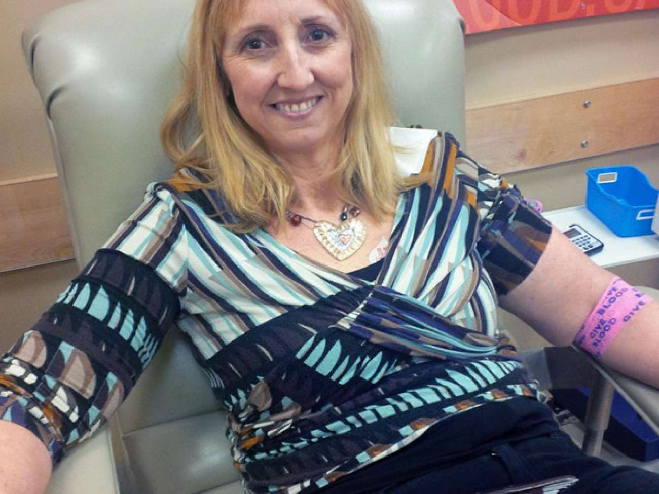 Cathy from childbirth relaxes after her donation.