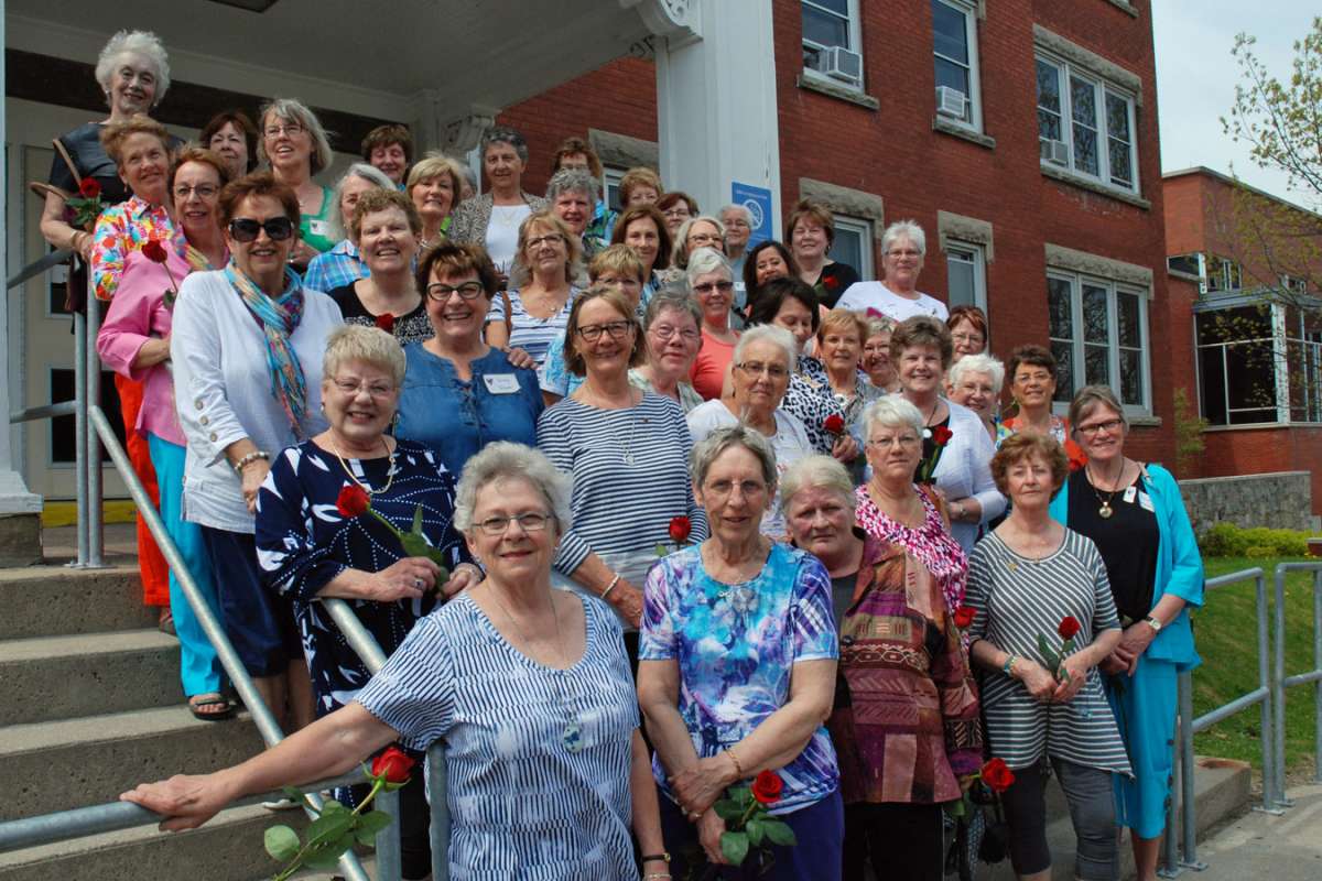 The class of 1967 on the steps of the Kaufman Building, their home during their nursing studies.