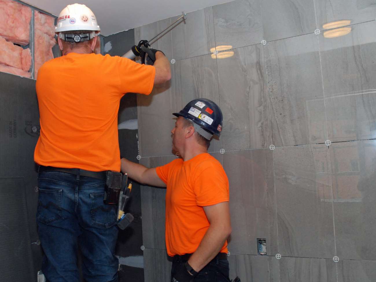 Work is underway re-tiling patient shower rooms at GRH's Freeport Campus.