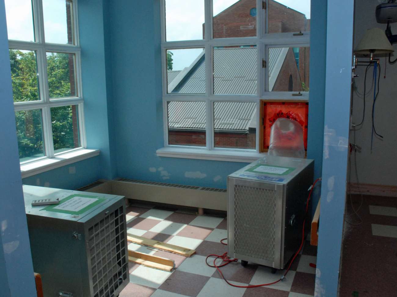 Air handling units help to keep construction dust out of the hospital.