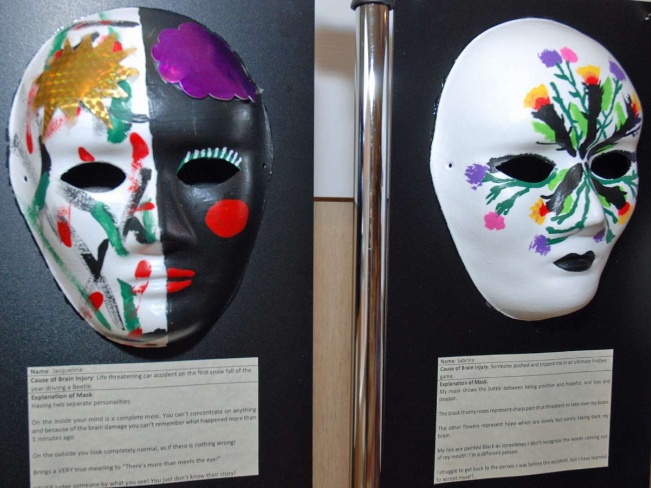 23 masks are on display in the KW Campus cafeteria.