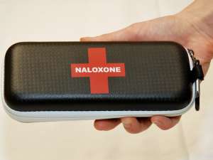 A naloxone rescue kit is a pouch that's about the size of a hand.