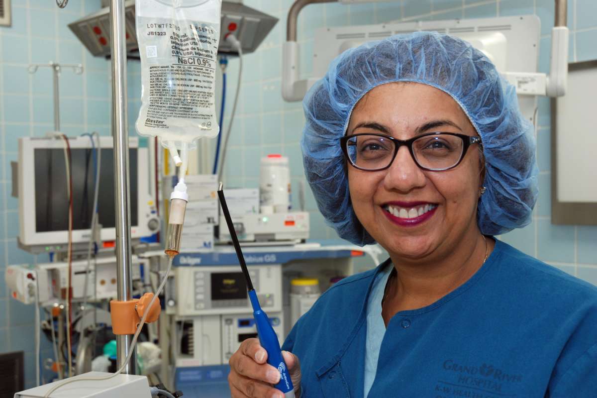 Dr. Vinita Bindlish, an ear, nose and throat specialist, shows the coblation wand.