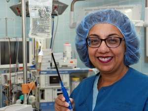 Dr. Vinita Bindlish, an ear, nose and throat specialist, shows the coblation wand.