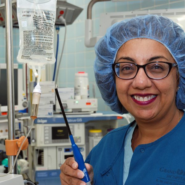 Dr. Vinita Bindlish, an ear, nose and throat specialist, shows the coblation wand.