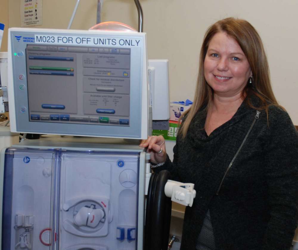Pam with a dialysis machine