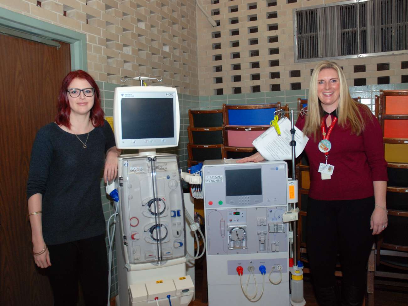 Event organizers Kate McCabe and Sandra Nuttin with home dialysis machines