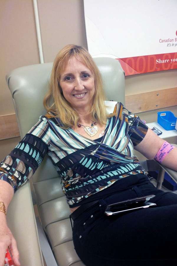 Cathy from childbirth relaxes after her donation.