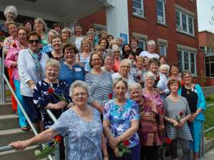 The class of 1967 on the steps of the Kaufman Building, their home during their nursing studies.