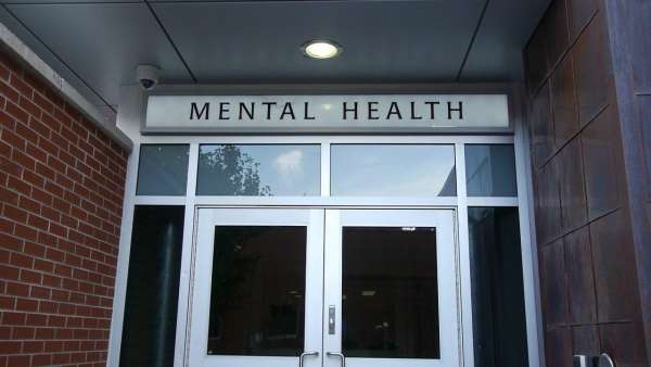 A sign of GRH's KW Campus mental health entrance