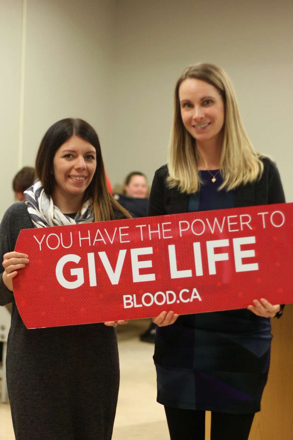 Gina Leyva and Tara Gutscher at Canadian Blood Services' Waterloo clinic