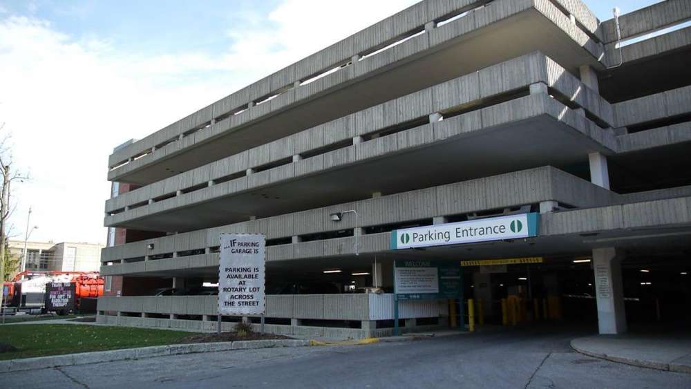 A photo of the outside of Grand River Hospitals parking garage.