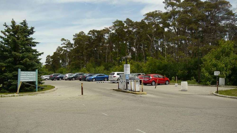 The main gate to Freeport's long-term parking lot