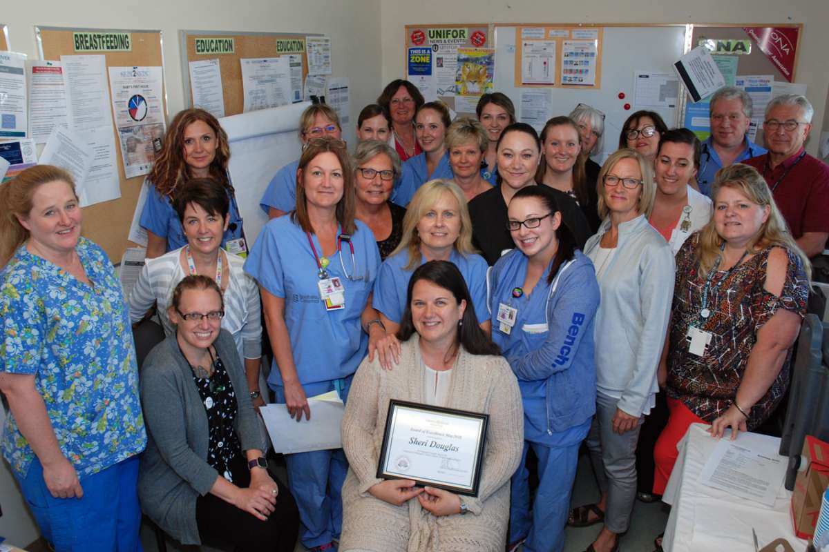 GRH award winner Sheri Douglas is pictured with members of the hospital's childbirth team