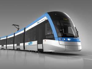 A illustration of one of the ION light rail trains