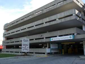 A photo of the outside of Grand River Hospitals parking garage.
