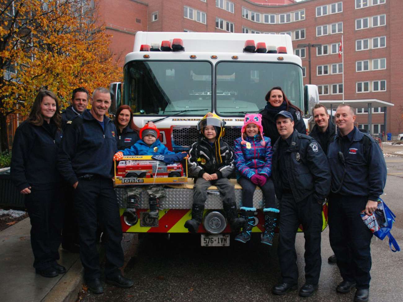 Evan and his new firefighter friends!